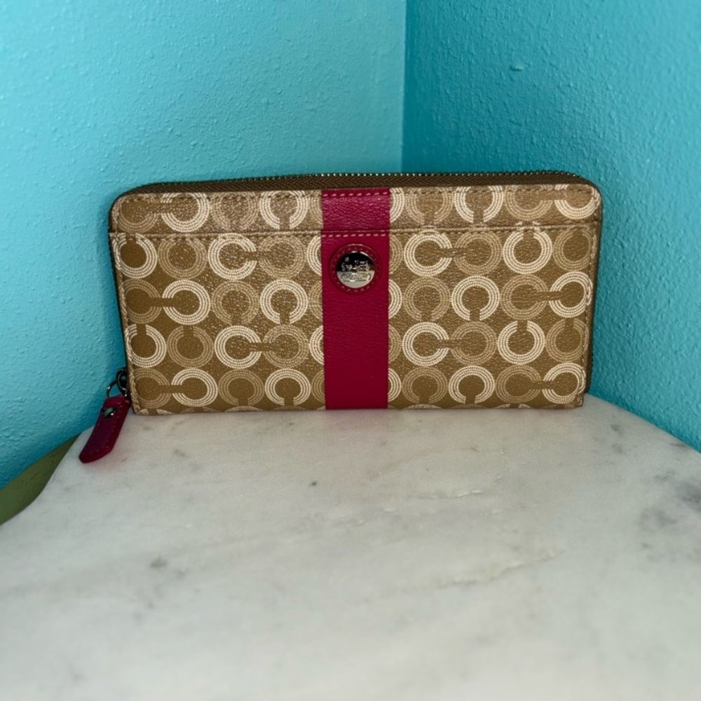 Coach Gold and Pink Wallet with Logo Design